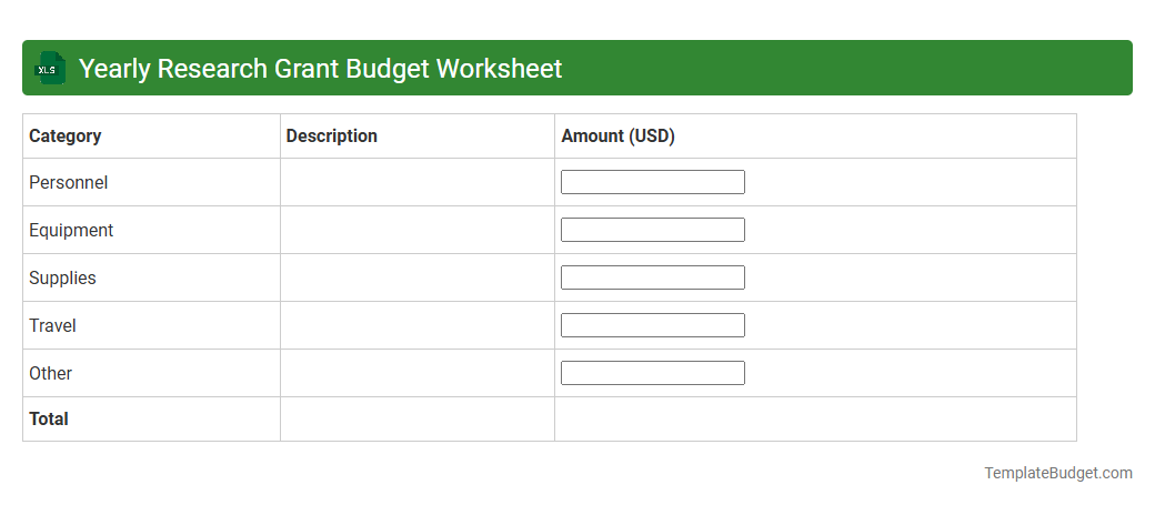 Yearly Research Grant Budget Worksheet