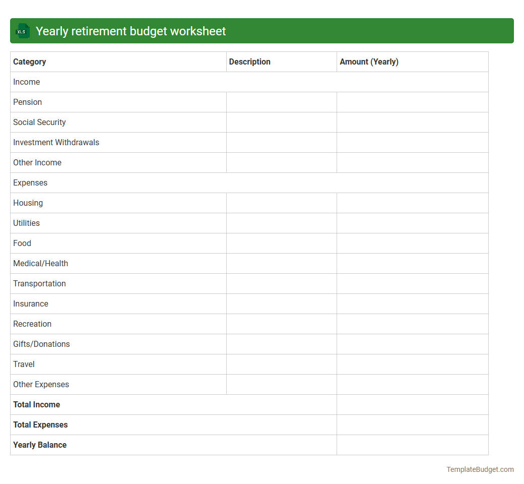 Yearly retirement budget worksheet