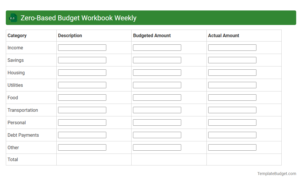 Zero-Based Budget Workbook Weekly