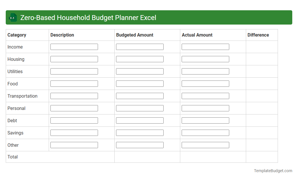 Zero-Based Household Budget Planner Excel
