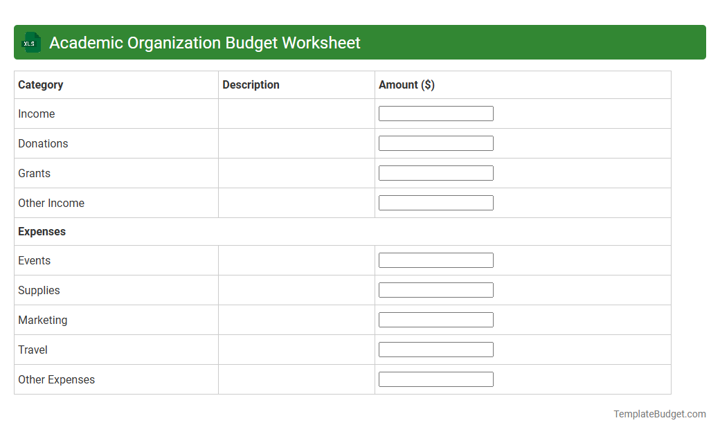 Academic Organization Budget Worksheet