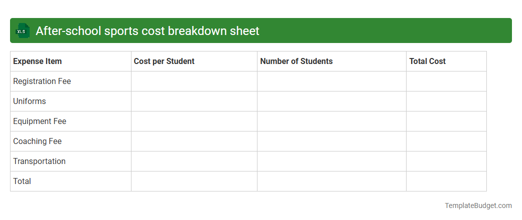 After-school sports cost breakdown sheet
