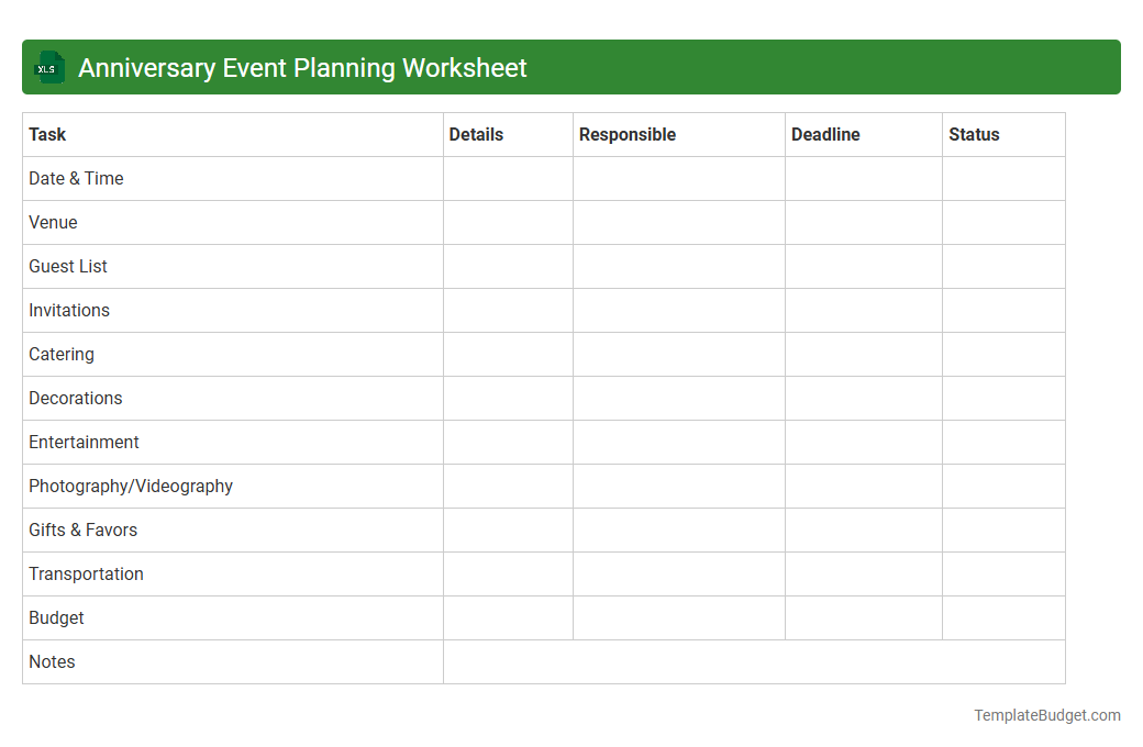 Anniversary Event Planning Worksheet