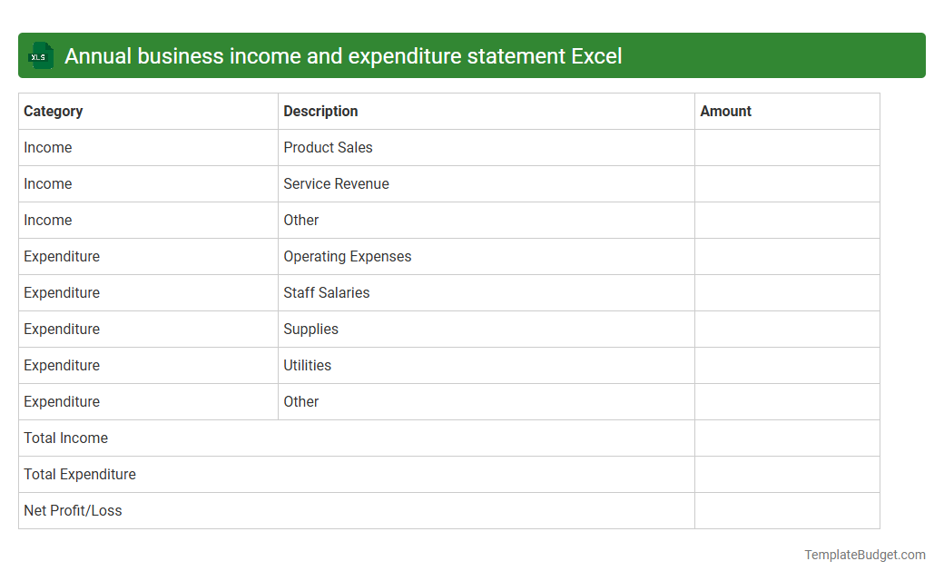 Annual business income and expenditure statement Excel