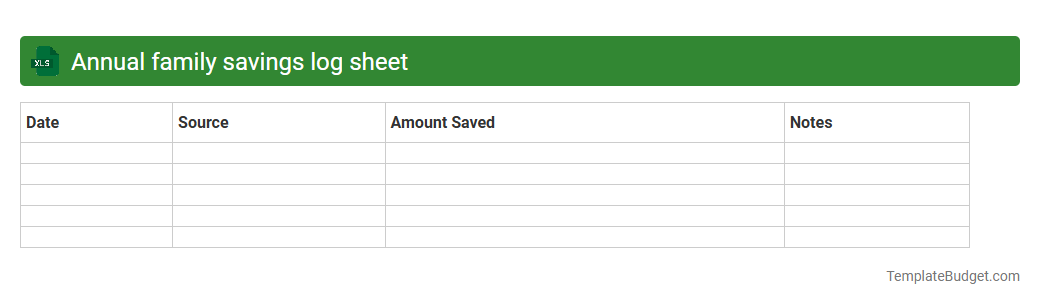 Annual family savings log sheet