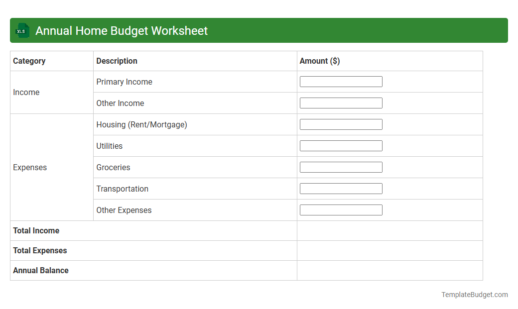 Annual Home Budget Worksheet
