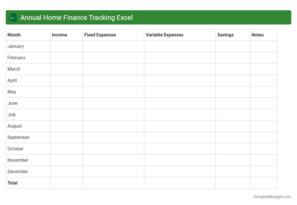 Annual Home Finance Tracking Excel