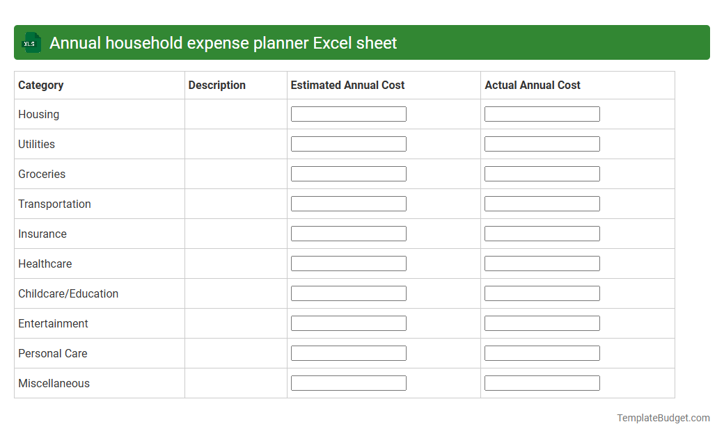 Annual household expense planner Excel sheet