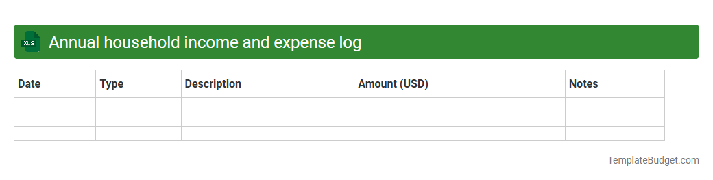 Annual household income and expense log