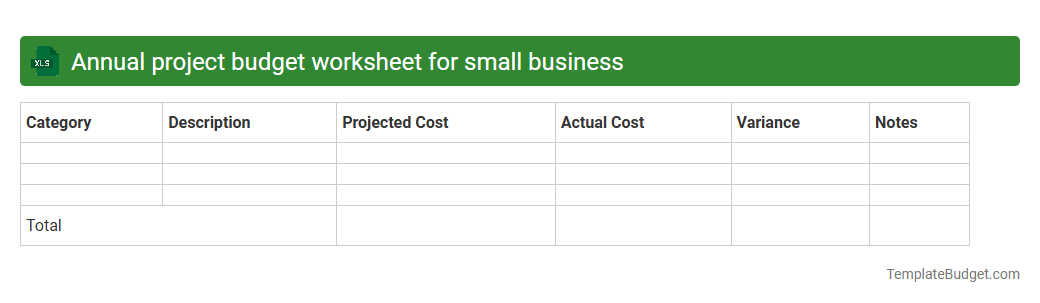 Annual project budget worksheet for small business