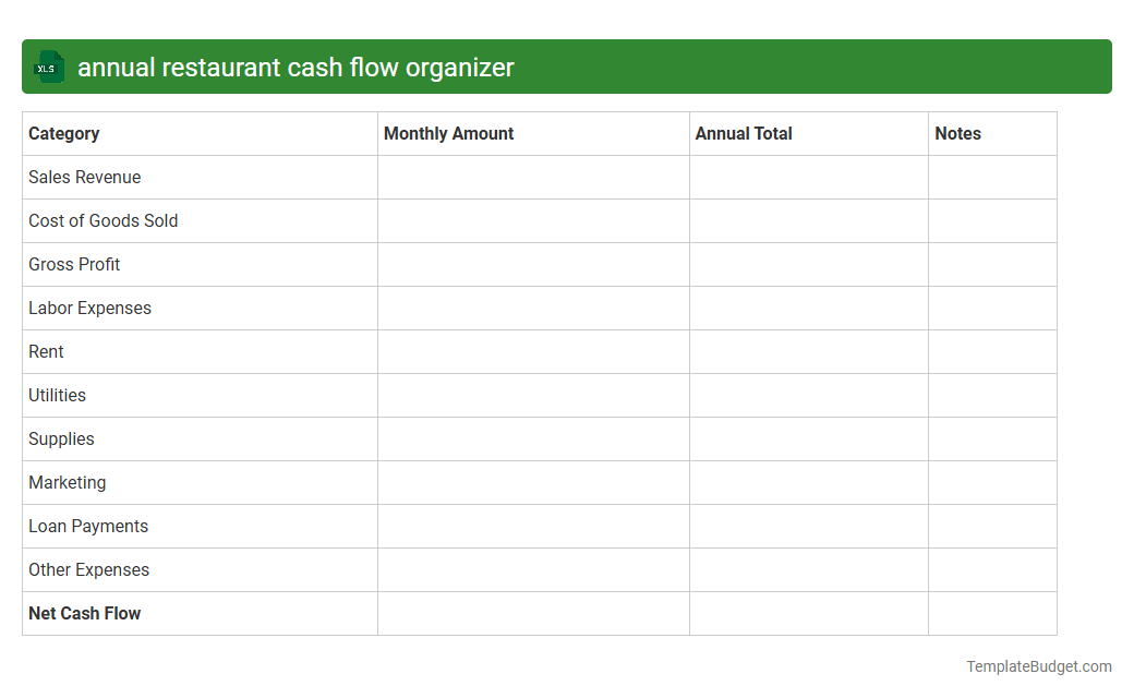 annual restaurant cash flow organizer