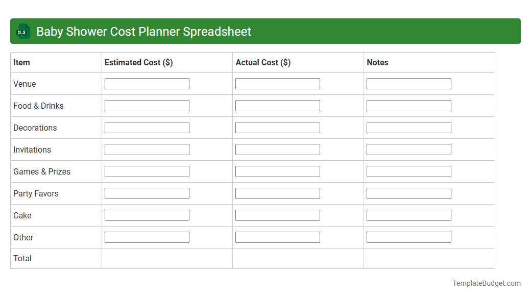 Baby Shower Cost Planner Spreadsheet