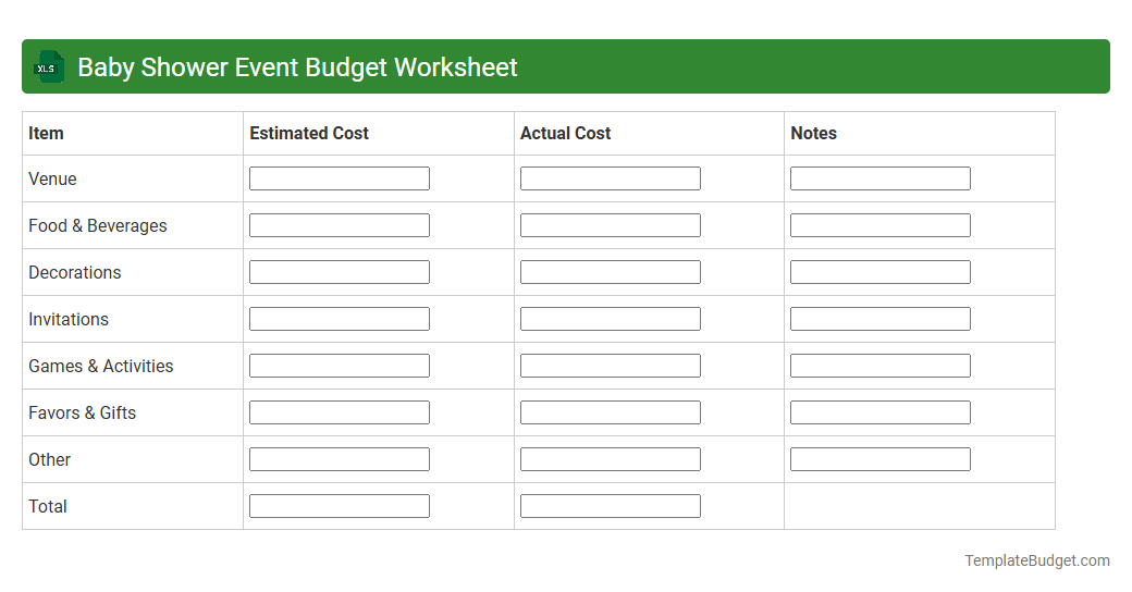 Baby Shower Event Budget Worksheet