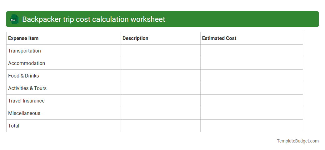 Backpacker trip cost calculation worksheet