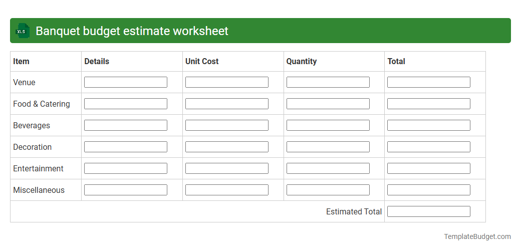 Banquet budget estimate worksheet