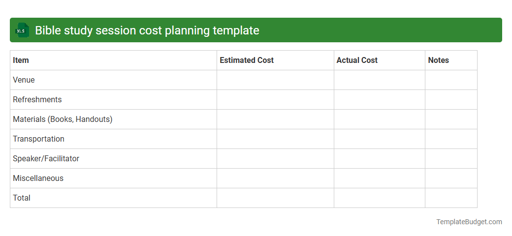 Bible study session cost planning template