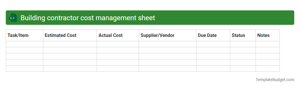 Building contractor cost management sheet