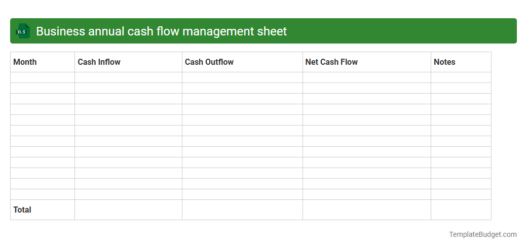 Business annual cash flow management sheet
