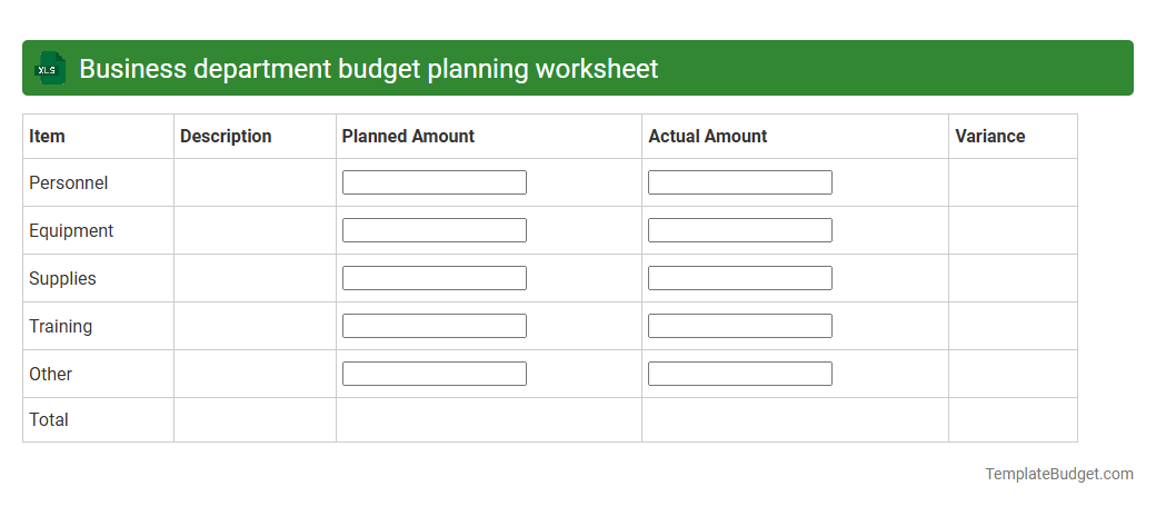 Business department budget planning worksheet