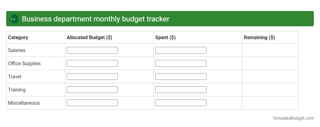 Business department monthly budget tracker