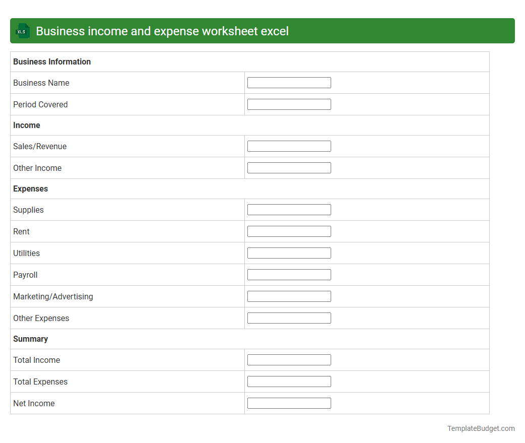 Business income and expense worksheet excel