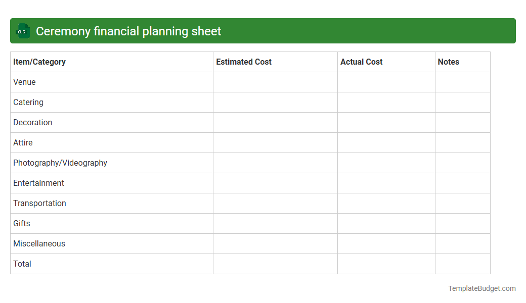 Ceremony financial planning sheet