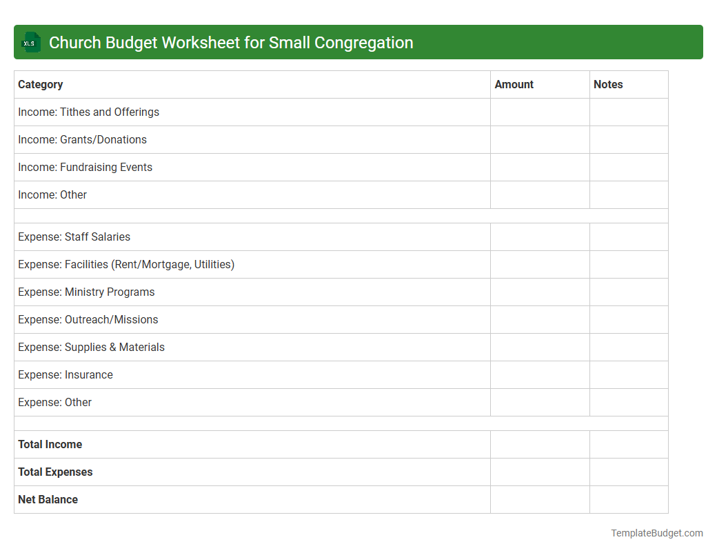 Church Budget Worksheet for Small Congregation