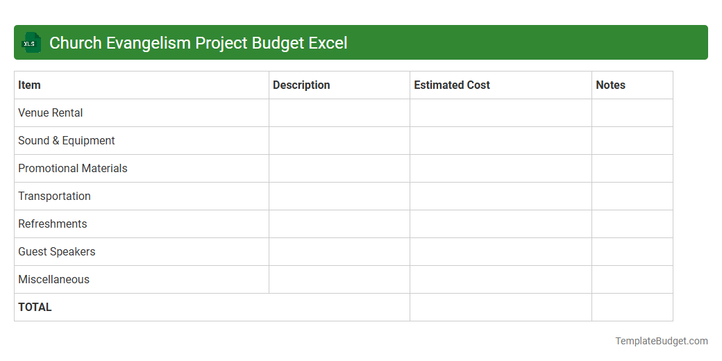 Church Evangelism Project Budget Excel