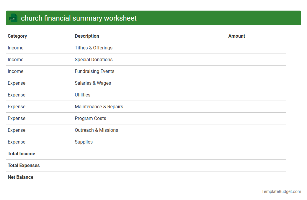 church financial summary worksheet