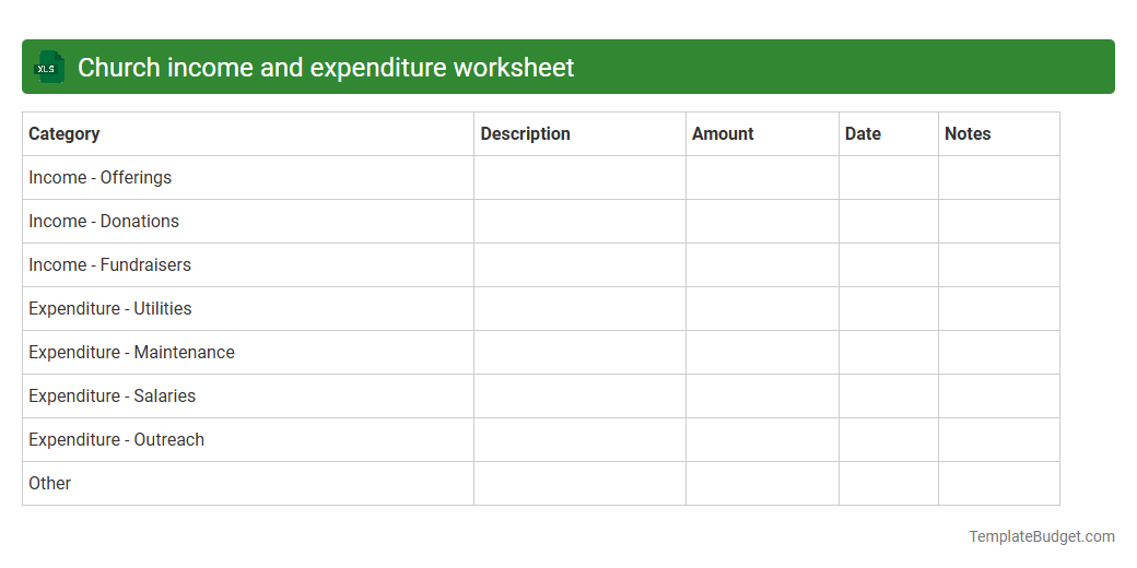 Church income and expenditure worksheet