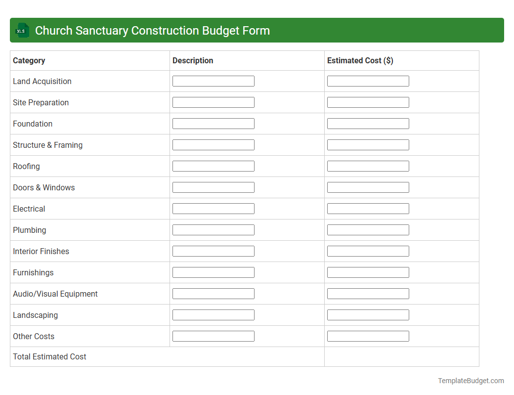 Church Sanctuary Construction Budget Form