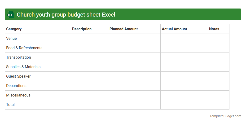 Church youth group budget sheet Excel