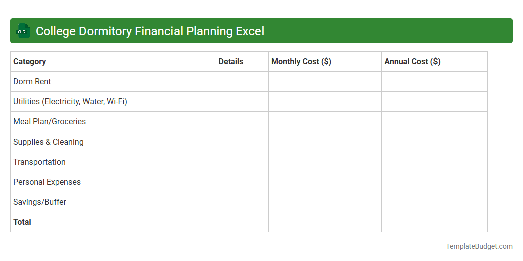 College Dormitory Financial Planning Excel