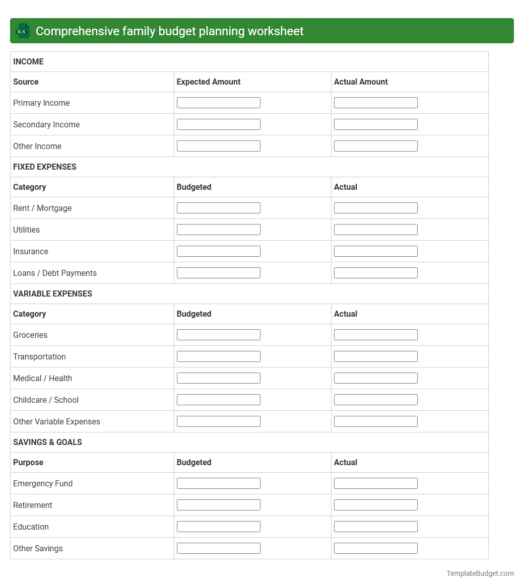 Comprehensive family budget planning worksheet