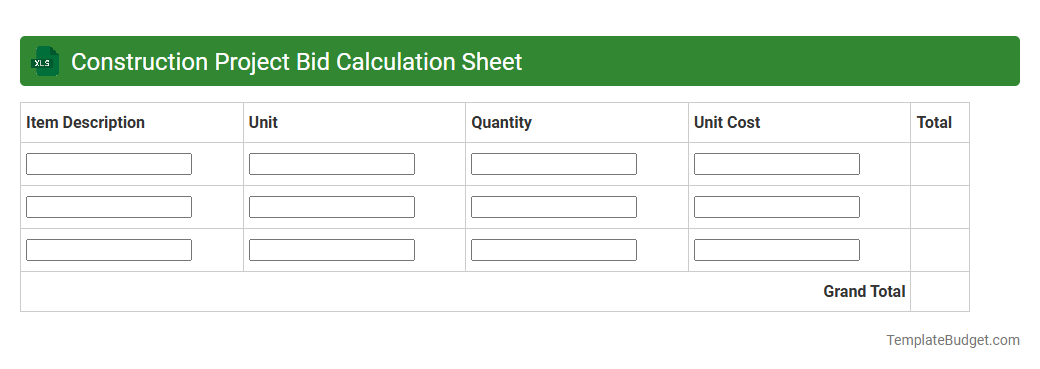 Construction Project Bid Calculation Sheet