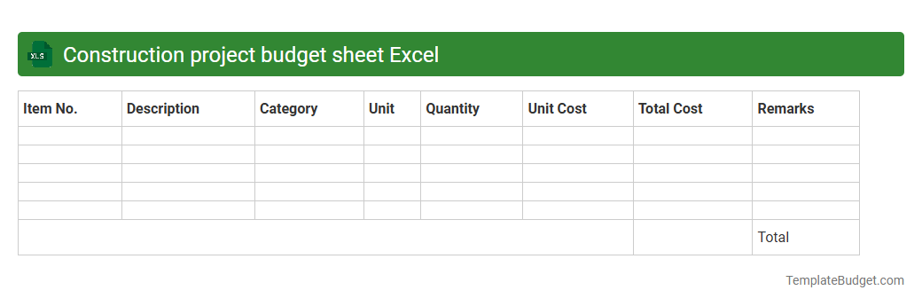 Construction project budget sheet Excel