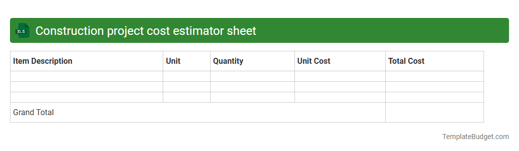 Construction project cost estimator sheet