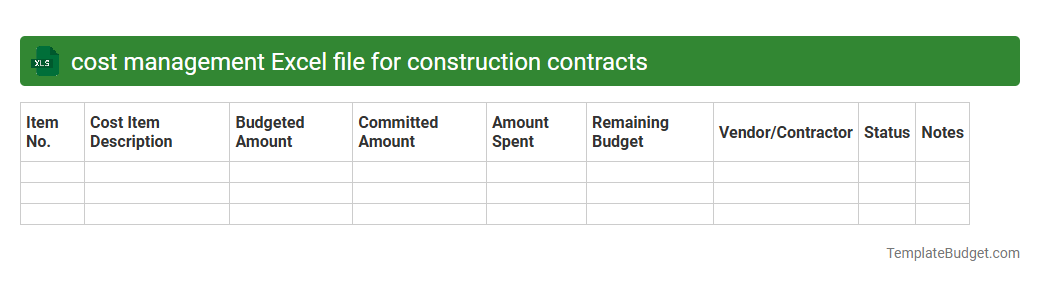 cost management Excel file for construction contracts