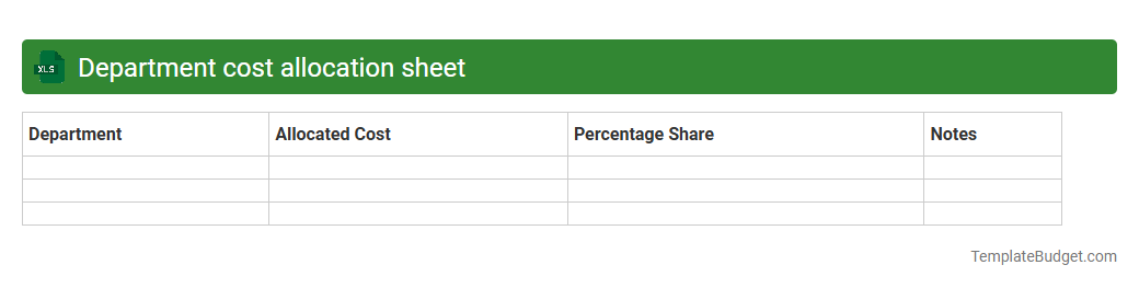Department cost allocation sheet