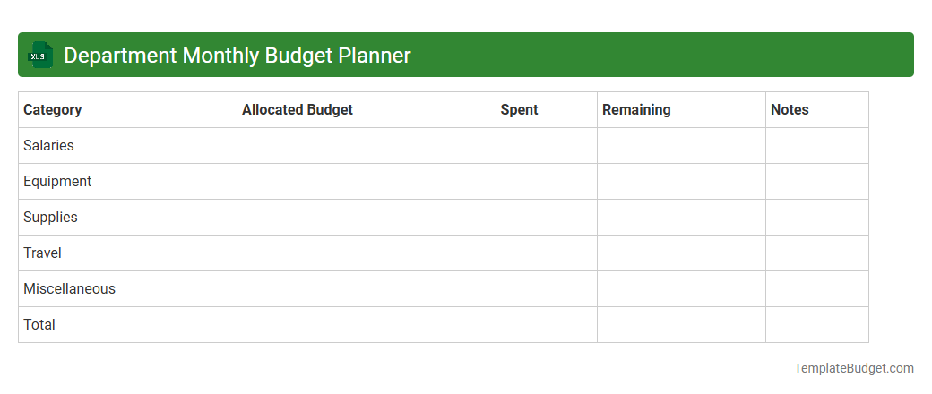 Department Monthly Budget Planner