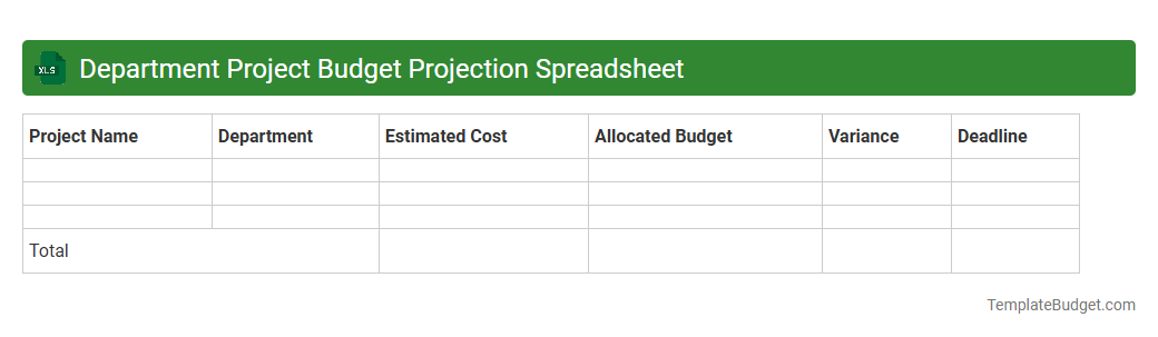 Department Project Budget Projection Spreadsheet