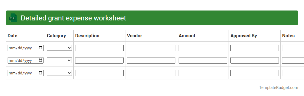 Detailed grant expense worksheet