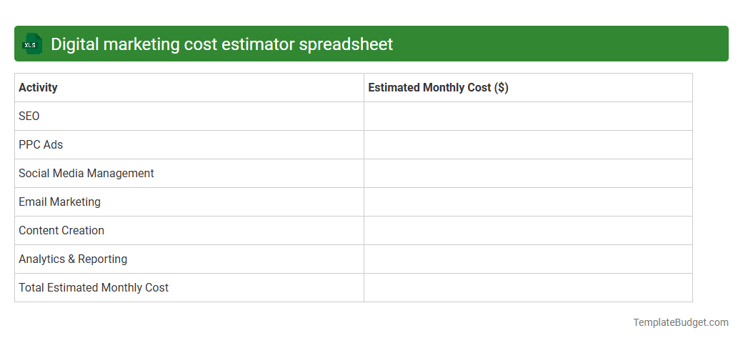 Digital marketing cost estimator spreadsheet