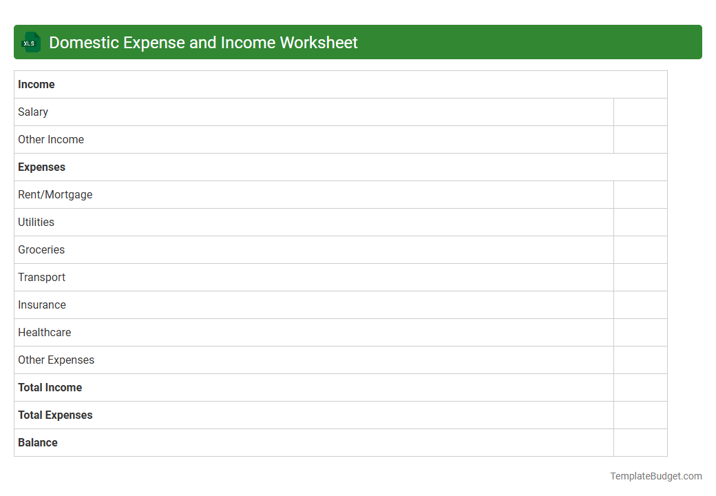 Domestic Expense and Income Worksheet