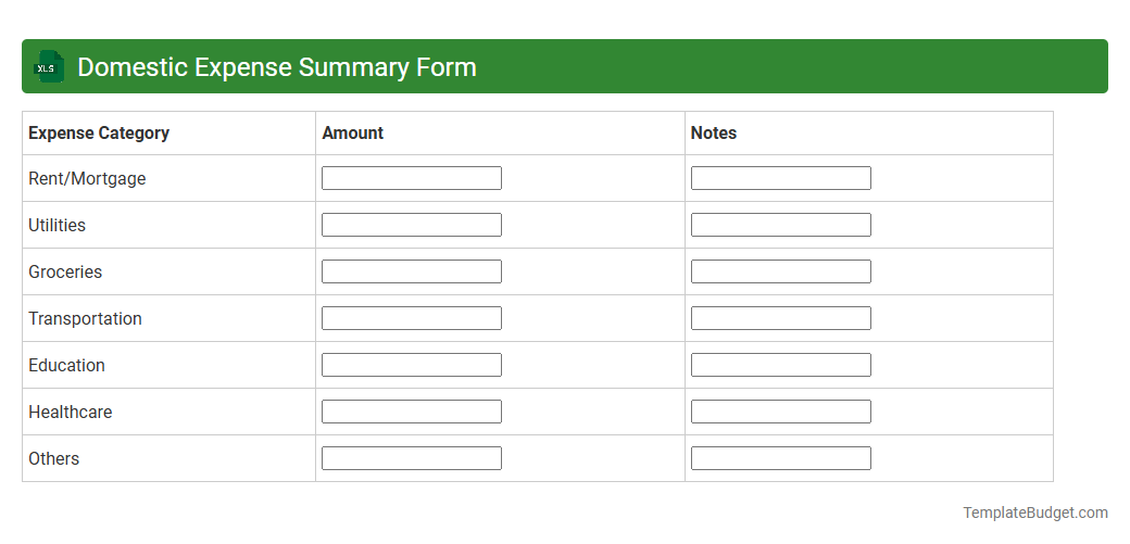 Domestic Expense Summary Form