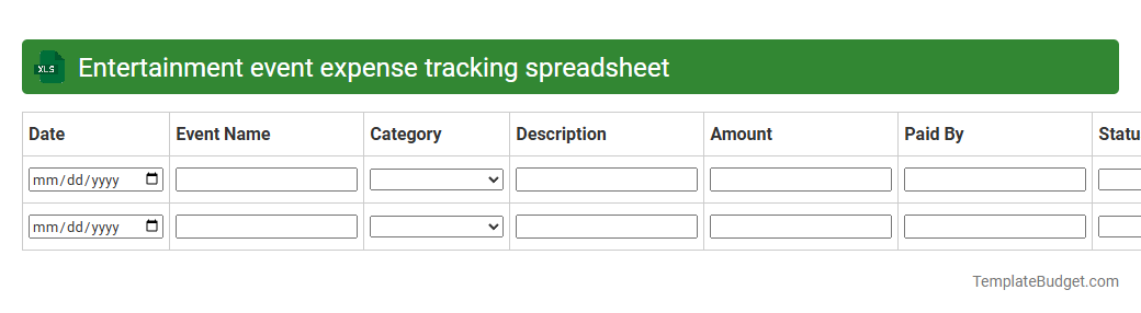 Entertainment event expense tracking spreadsheet