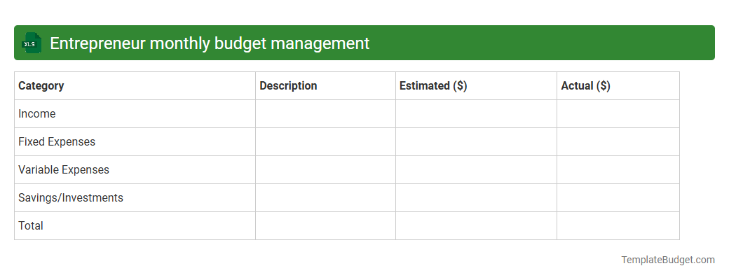Entrepreneur monthly budget management