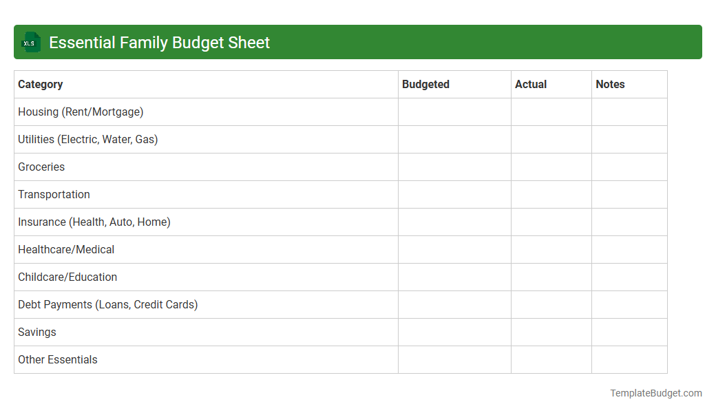 Essential Family Budget Sheet