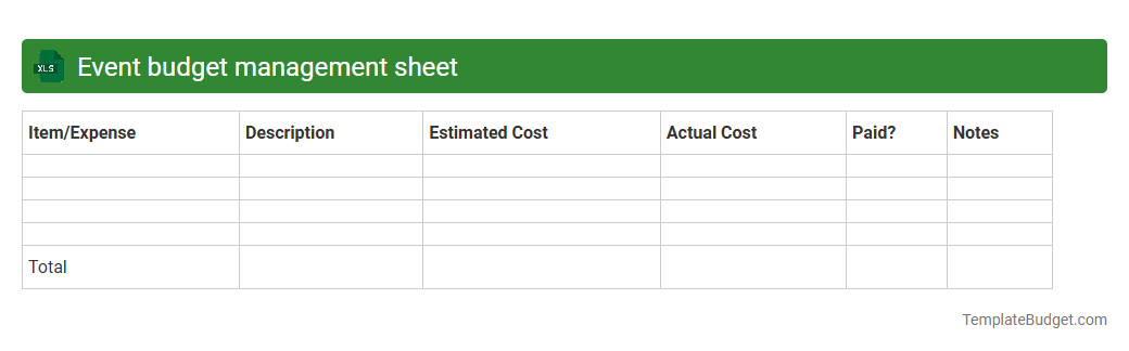 Event budget management sheet