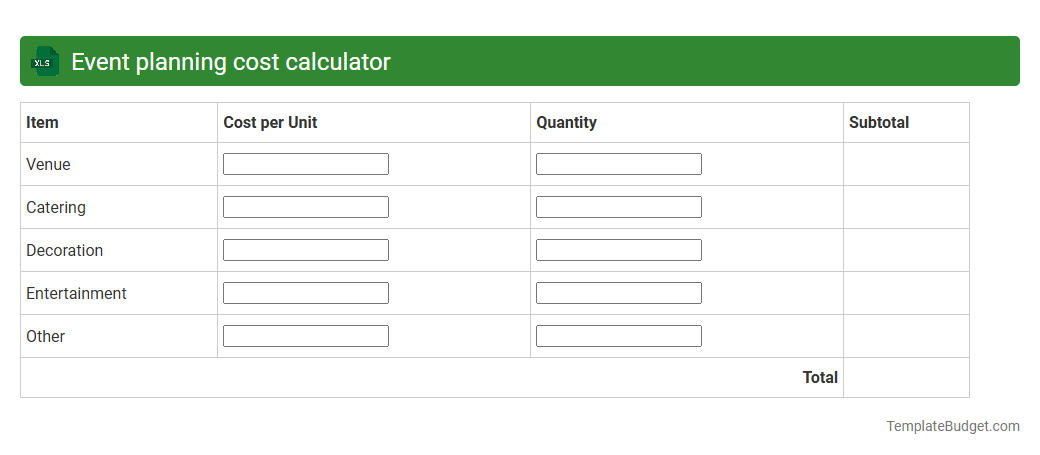 Event planning cost calculator